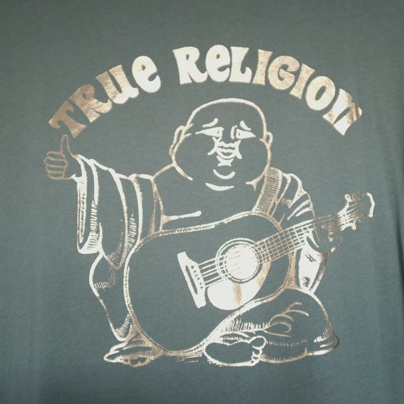 COPY - True Religion World Tour logo back t-shirt in militant green/gold - Picture 5 of 12